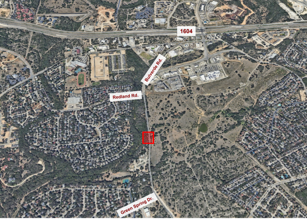 Map of Bulverde Rd. A red square indicates the project site location.